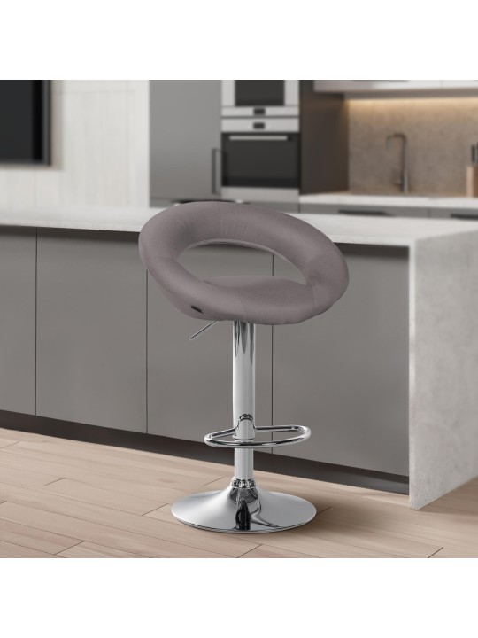 Lot de 2 tabourets de bar Olinda tissu chrome, gris