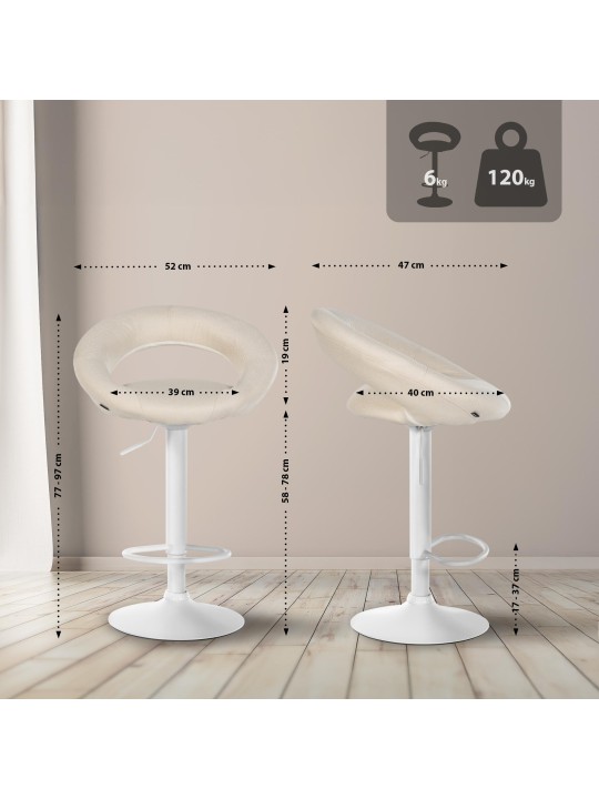 Lot de 2 tabourets de bar Olinda tissu, crème
