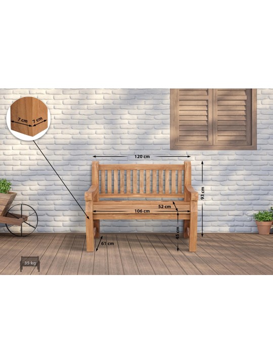 Banc en teck Jackson V2 120 cm, teck Banc en teck Jackson V2 120 cm, teck