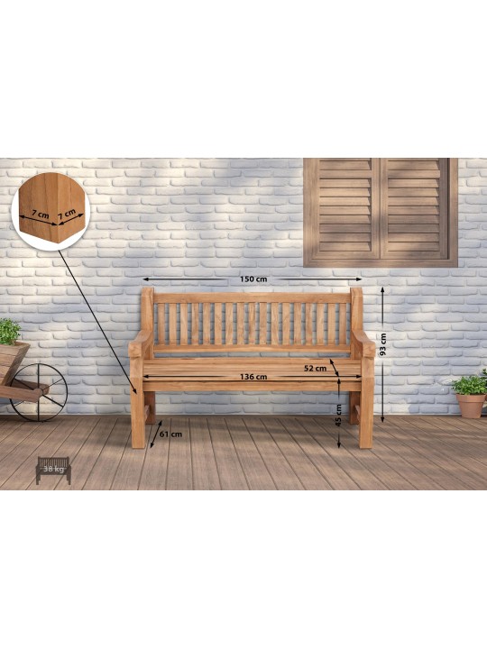 Banc en teck Jackson V2 150 cm, teck