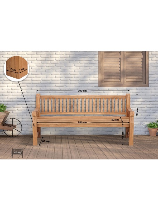 Banc en teck Jackson V2 200 cm, teck