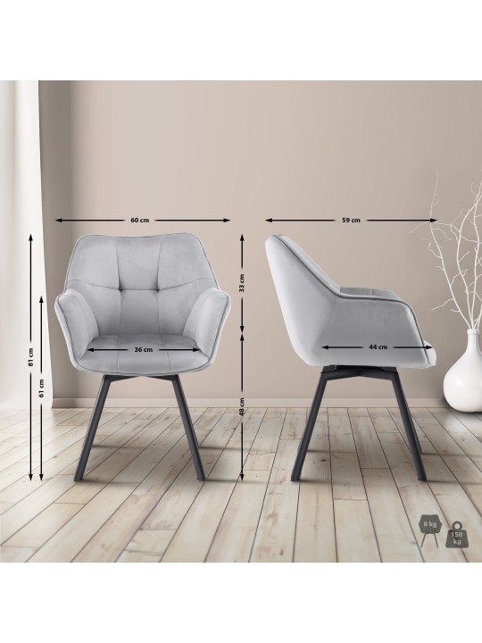 Chaise de salle à manger Jordi velours, gris foncé Chaise de salle à manger Jordi velours, gris foncé