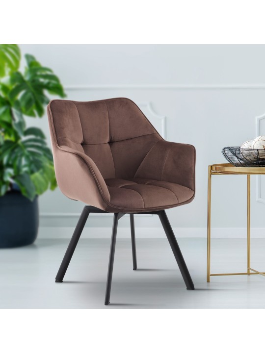 Chaise de salle à manger Jordi velours, brun