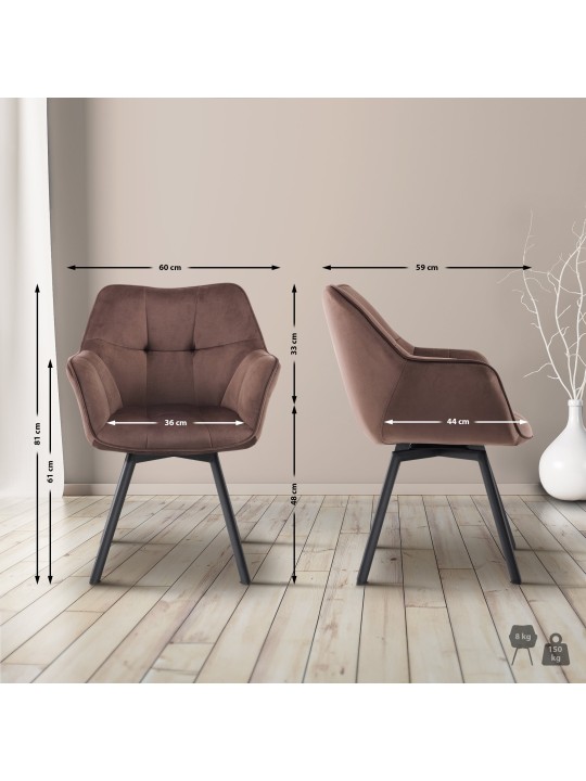Chaise de salle à manger Jordi velours, brun