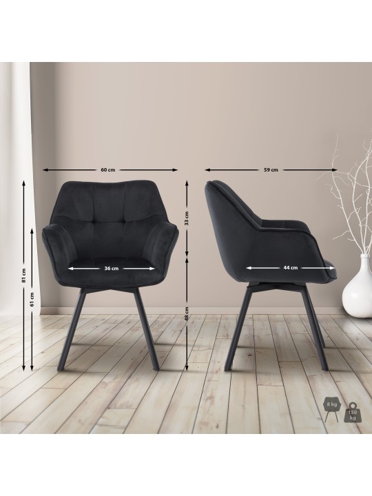 Chaise de salle à manger Jordi velours, noir Chaise de salle à manger Jordi velours, noir