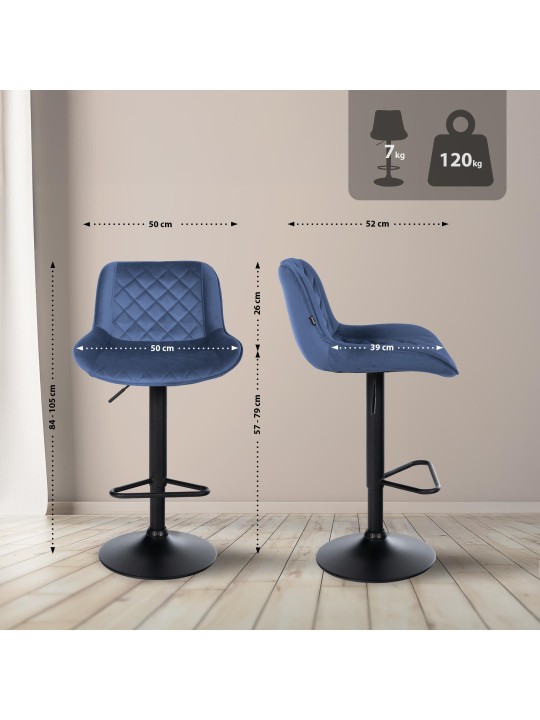Tabouret de bar Kasson velours, bleu