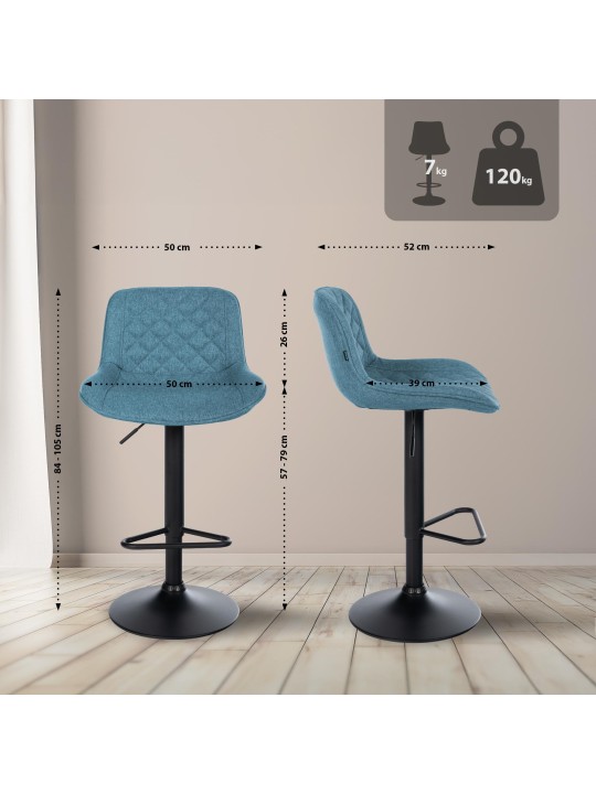 Tabouret de bar Kasson tissu, bleu