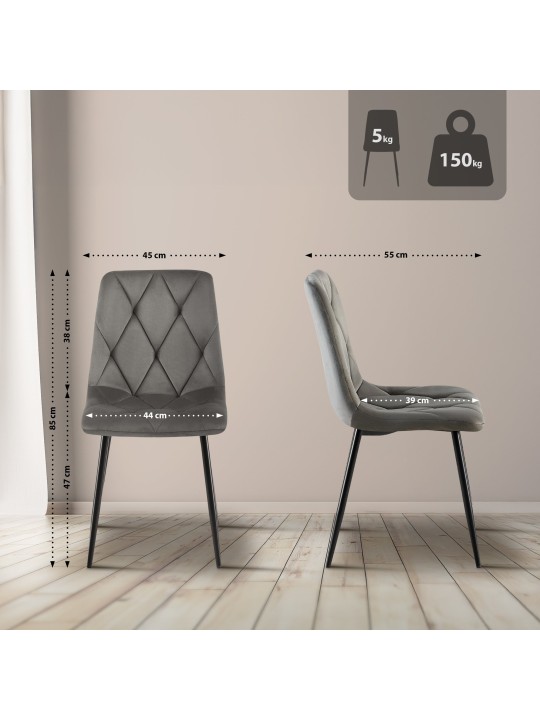 Lot de 2 chaises de salle à manger Clairton velours, anthracite