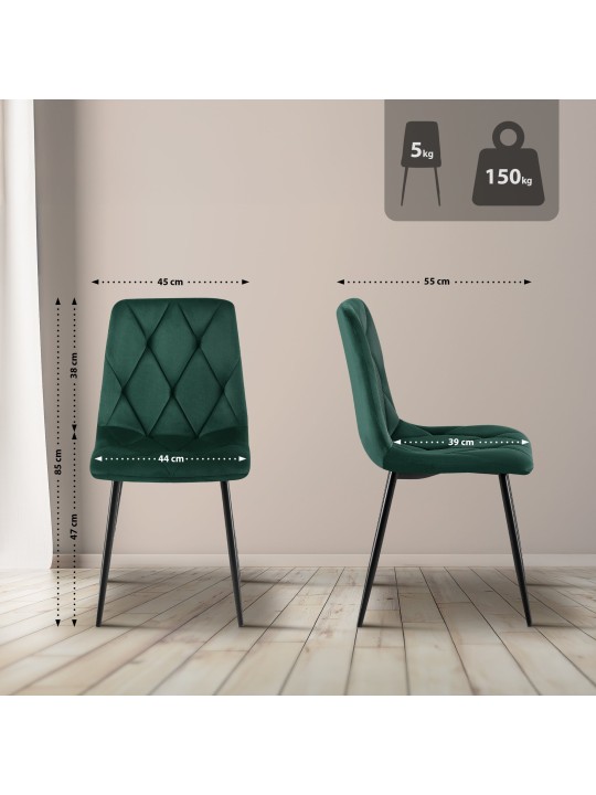 Lot de 2 chaises de salle à manger Clairton velours, vert