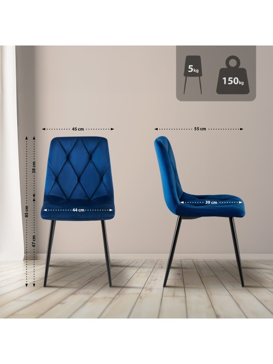 Lot de 2 chaises de salle à manger Clairton velours, bleu foncé