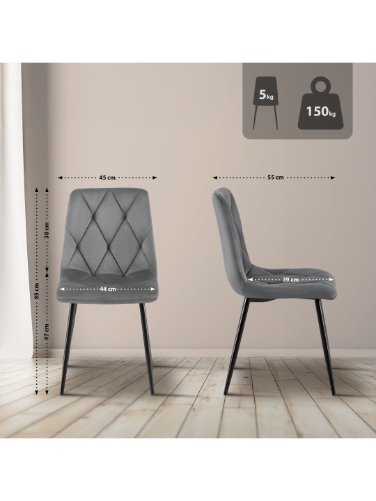 Lot de 2 chaises de salle à manger Clairton velours, gris foncé