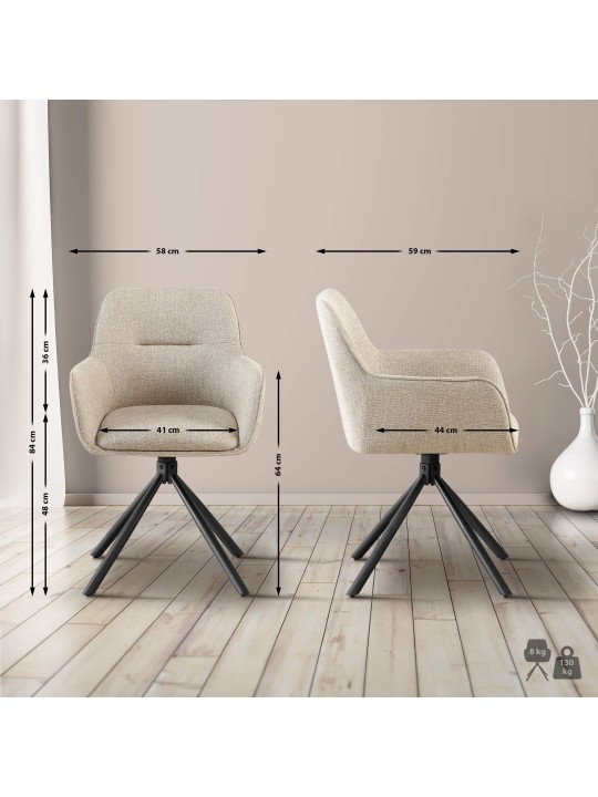 Lot de 2 chaises Tipton tissu, taupe