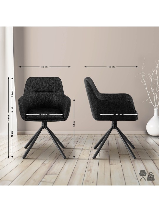 Lot de 2 chaises Tipton tissu, noir