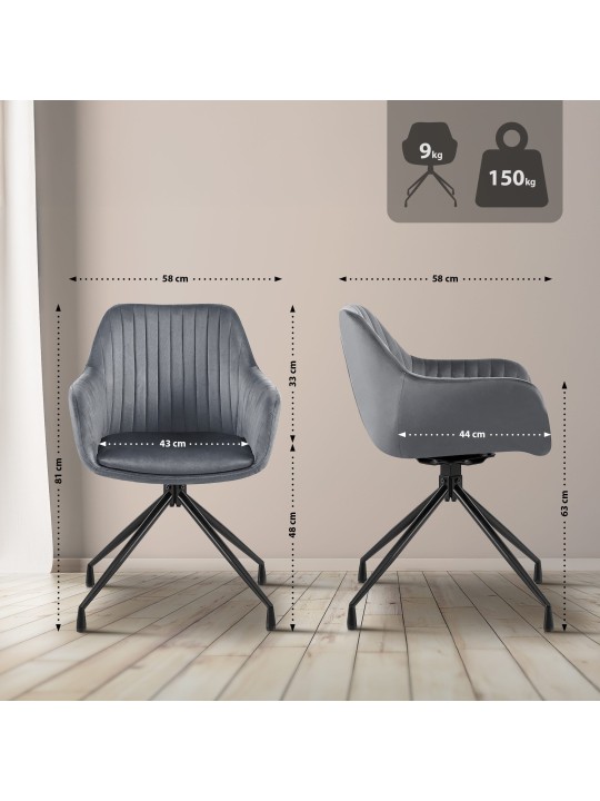 Lot de 2 chaises de salle à manger Welby velours, gris foncé Lot de 2 chaises de salle à manger Welby velours, gris foncé