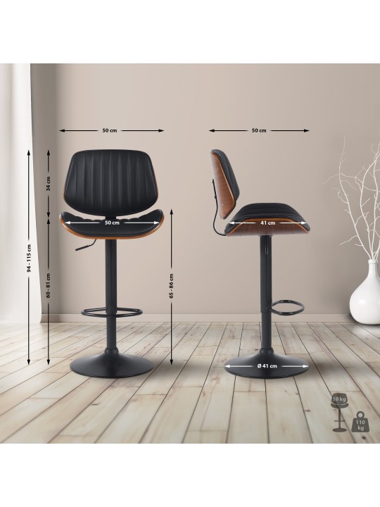 Lot de 2 tabourets de bar Clawson simili cuir, noyer/noir Lot de 2 tabourets de bar Clawson simili cuir, noyer/noir