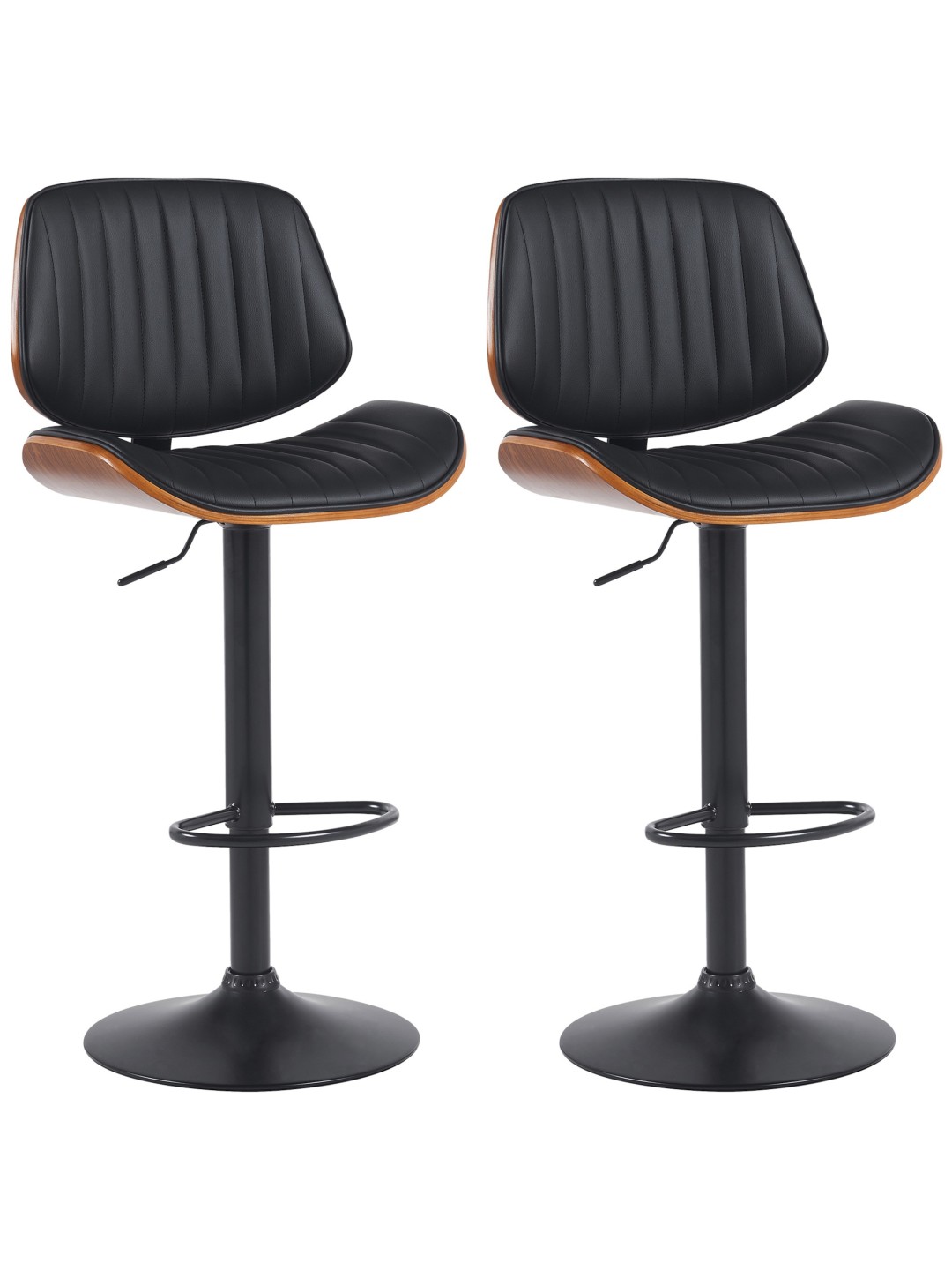 Lot de 2 tabourets de bar Clawson simili cuir, noyer/noir
