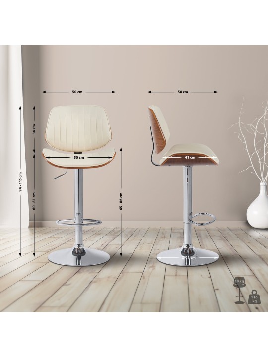 Lot de 2 tabourets de bar Clawson simili cuir chromé, noyer/crème Lot de 2 tabourets de bar Clawson simili cuir chromé, noyer/crème