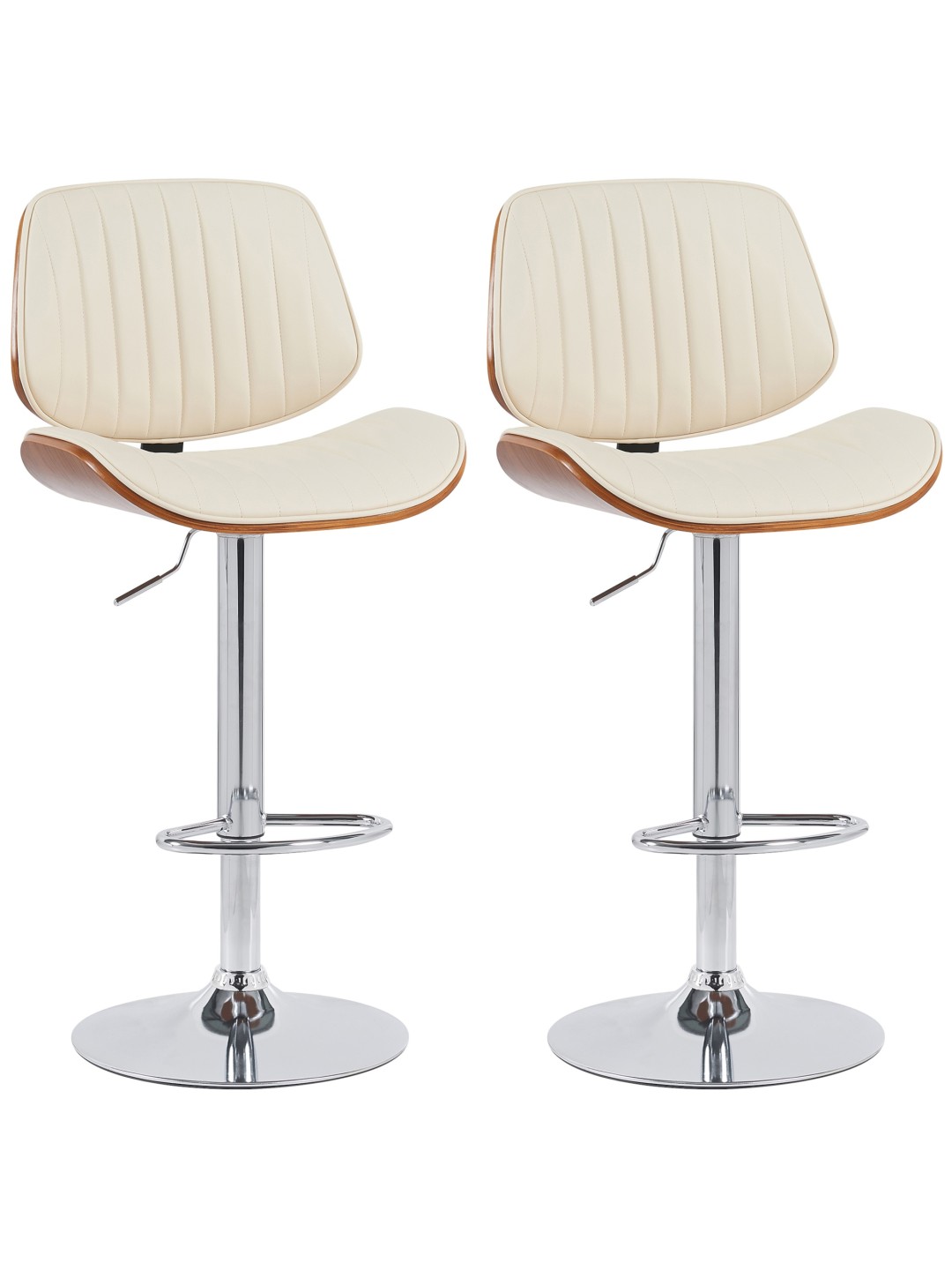 Lot de 2 tabourets de bar Clawson simili cuir chromé, noyer/crème