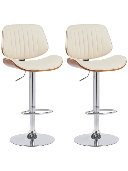 Lot de 2 tabourets de bar Clawson simili cuir chromé, noyer/crème Lot de 2 tabourets de bar Clawson simili cuir chromé, noyer/crème