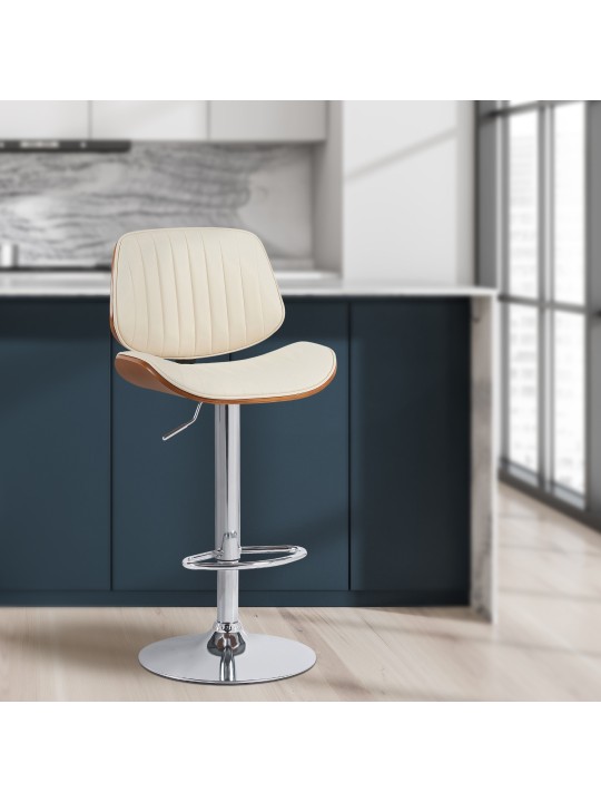 Lot de 2 tabourets de bar Clawson simili cuir chromé, noyer/crème Lot de 2 tabourets de bar Clawson simili cuir chromé, noyer/crème