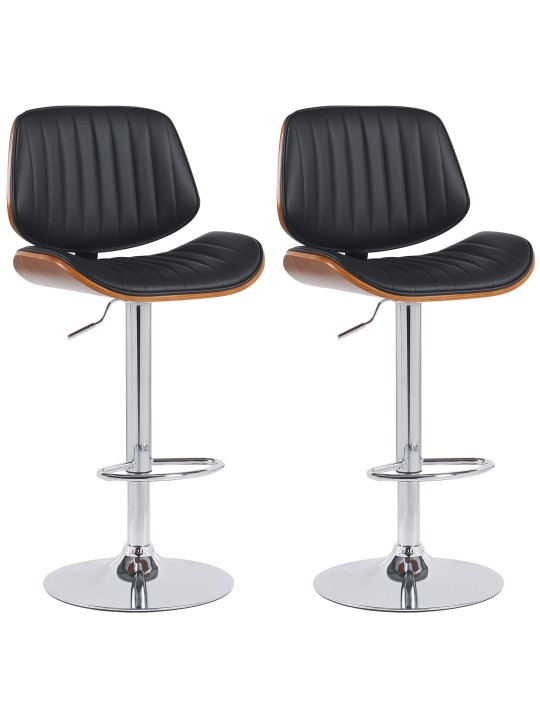 Lot de 2 tabourets de bar Clawson simili cuir chromé, noyer/noir