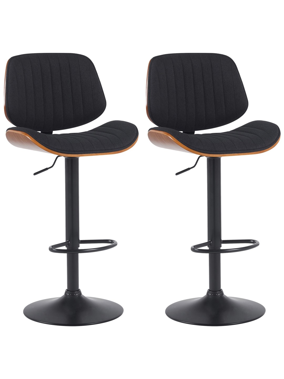 Lot de 2 tabourets de bar tissu Clawson, noyer/noir