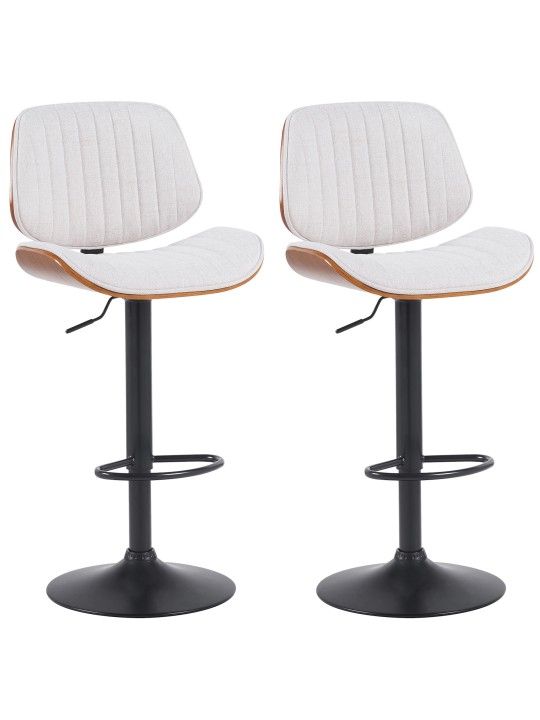 Lot de 2 tabourets de bar tissu Clawson, noyer/crème