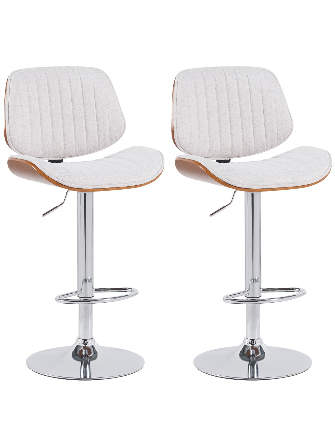 Lot de 2 tabourets de bar Clawson tissu chrome, noyer/crème