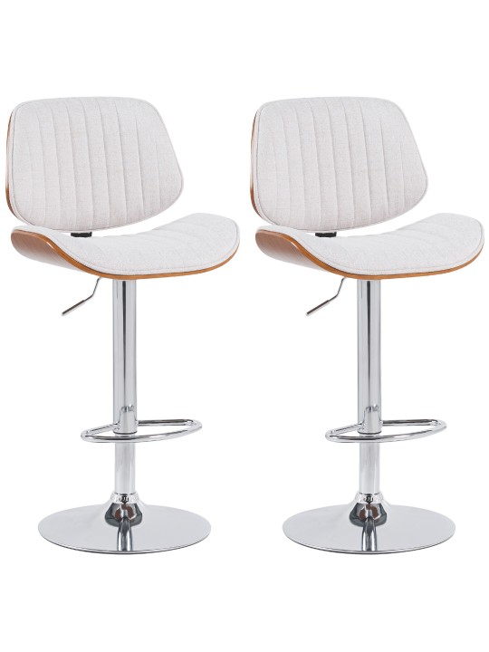 Lot de 2 tabourets de bar Clawson tissu chrome, noyer/crème