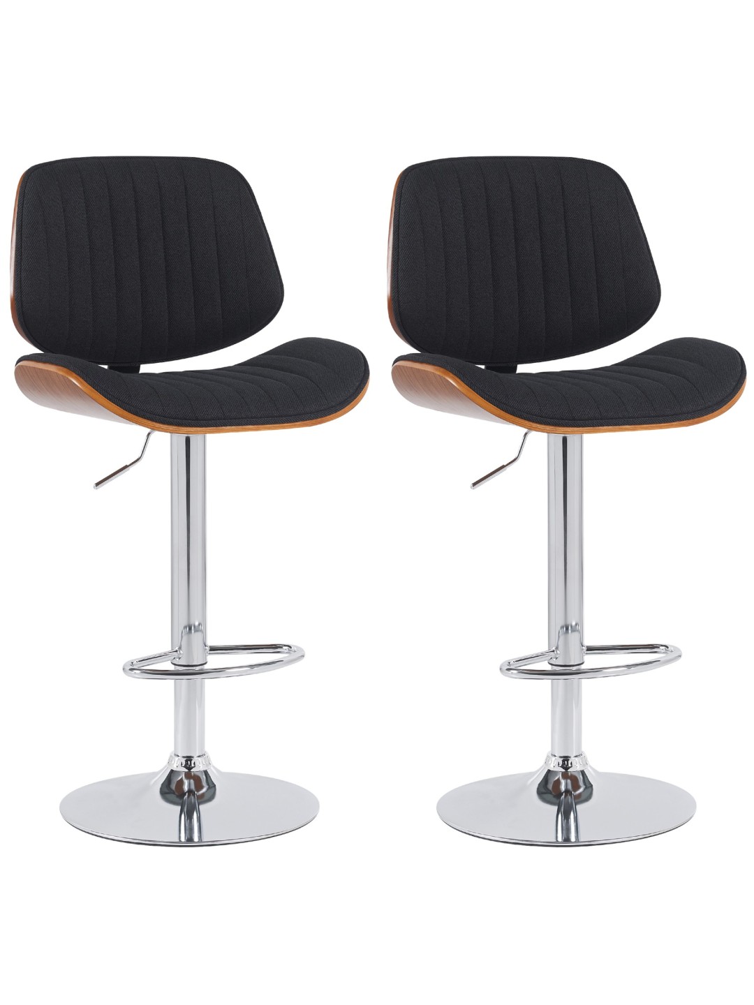 Lot de 2 tabourets de bar Clawson tissu chrome, noyer/noir