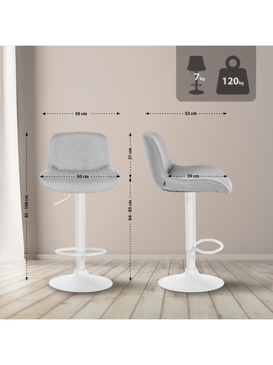 Lot de 2 tabourets de bar Solon tissu, gris clair