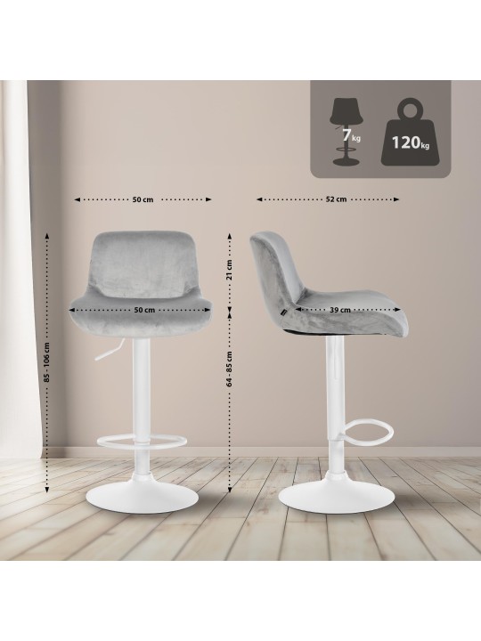 Lot de 2 tabourets de bar Solon velours, gris
