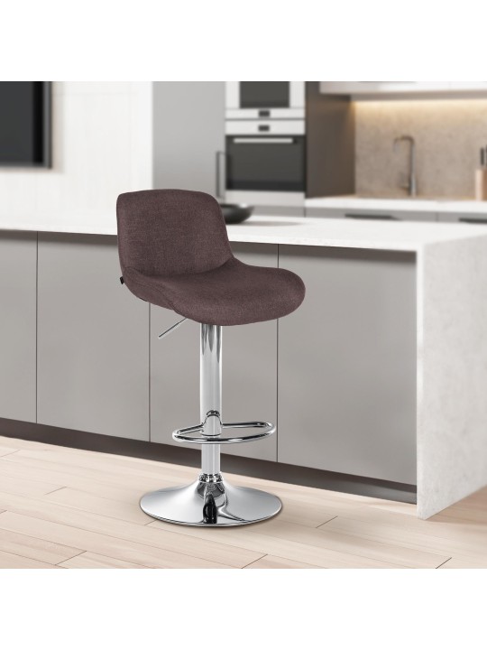 Lot de 2 tabourets de bar Solon tissu chromé, brun foncé
