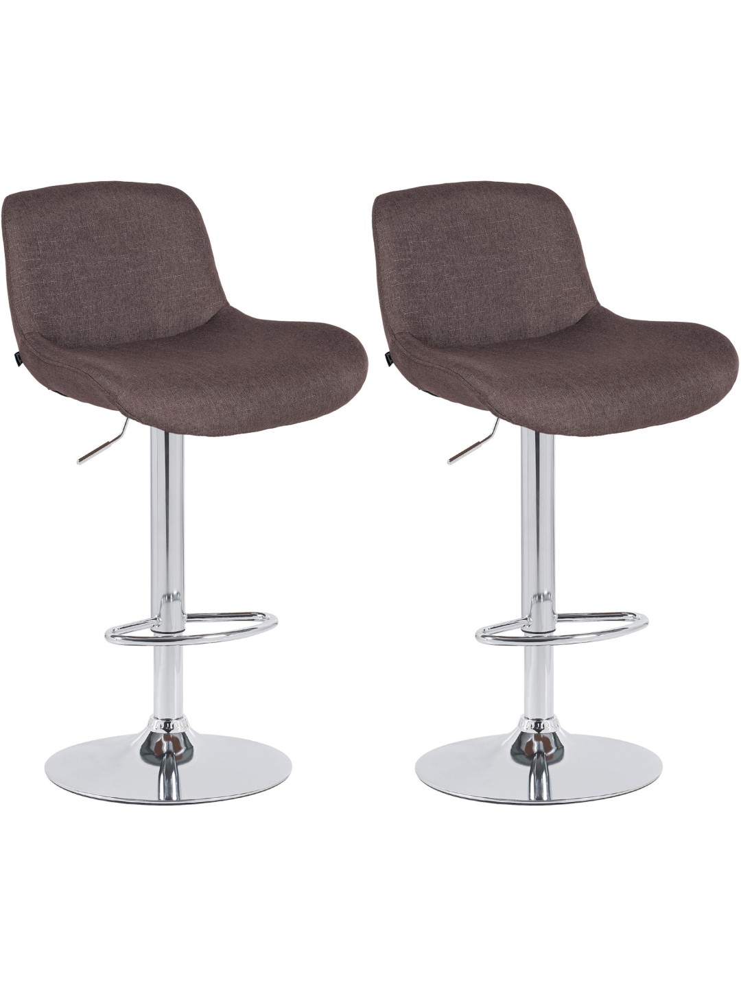 Lot de 2 tabourets de bar Solon tissu chromé, brun foncé