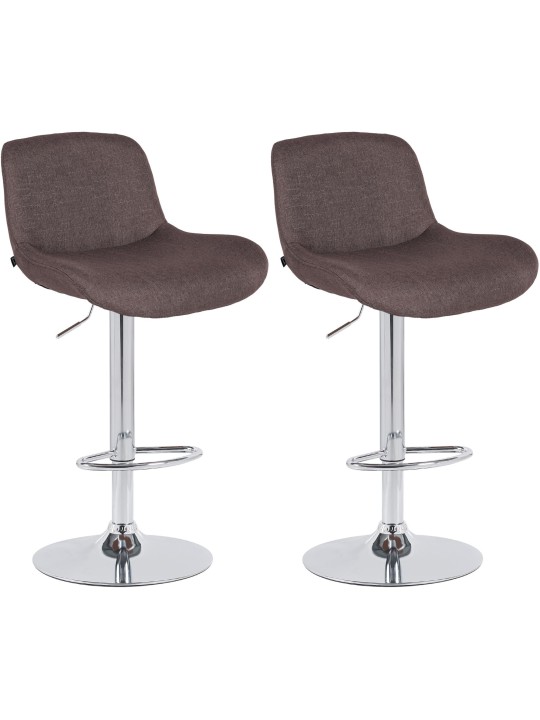 Lot de 2 tabourets de bar Solon tissu chromé, brun foncé