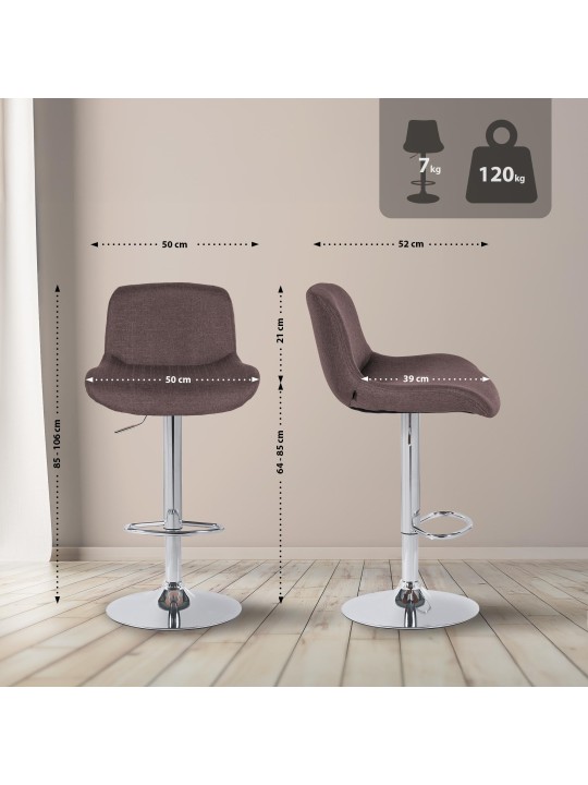 Lot de 2 tabourets de bar Solon tissu chromé, brun foncé