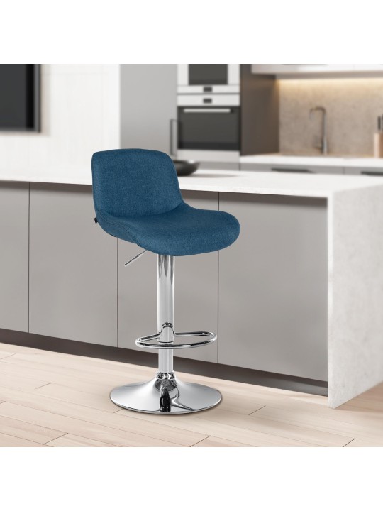 Lot de 2 tabourets de bar Solon tissu chromé, bleu Lot de 2 tabourets de bar Solon tissu chromé, bleu