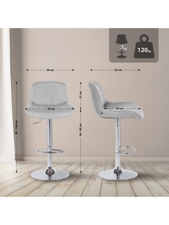 Lot de 2 tabourets de bar Solon tissu chromé, gris clair