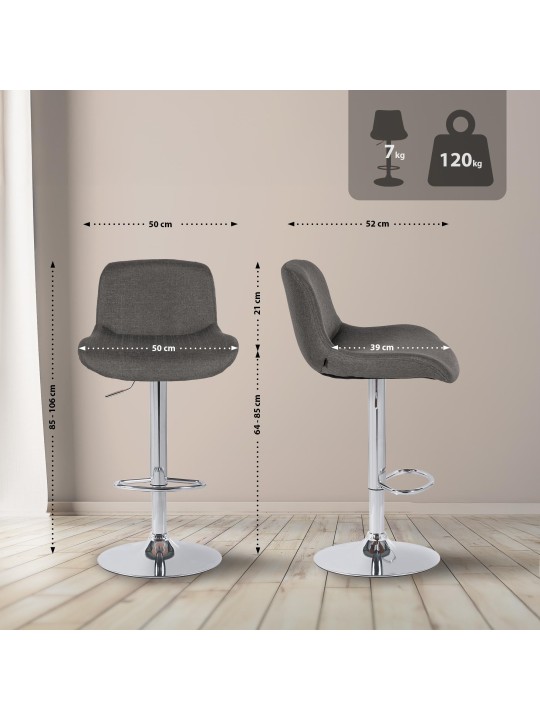 Lot de 2 tabourets de bar Solon tissu chromé, gris foncé