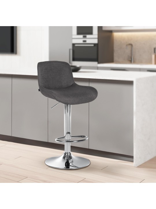 Lot de 2 tabourets de bar Solon tissu chromé, gris foncé