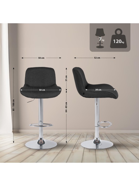 Lot de 2 tabourets de bar Solon tissu chromé, noir Lot de 2 tabourets de bar Solon tissu chromé, noir