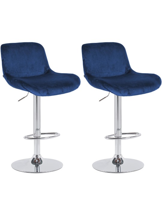 Lot de 2 tabourets de bar Solon velours chromé, bleu