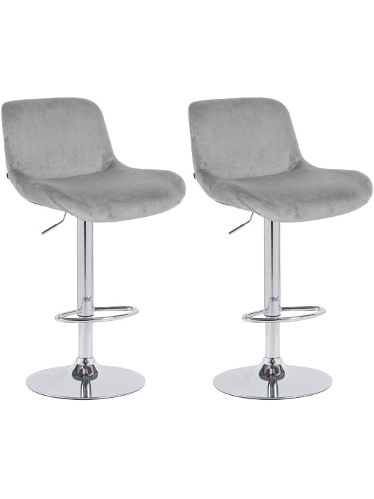 Lot de 2 tabourets de bar Solon velours chromé, gris