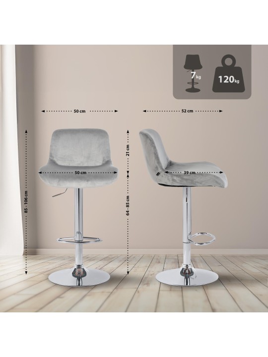 Lot de 2 tabourets de bar Solon velours chromé, gris