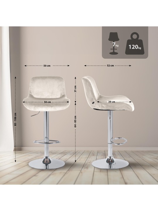 Lot de 2 tabourets de bar Solon velours chromé, crème
