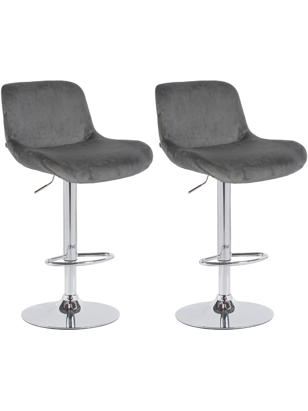 Lot de 2 tabourets de bar Solon velours chromé, gris foncé