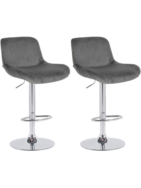 Lot de 2 tabourets de bar Solon velours chromé, gris foncé