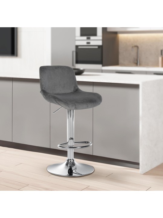 Lot de 2 tabourets de bar Solon velours chromé, gris foncé