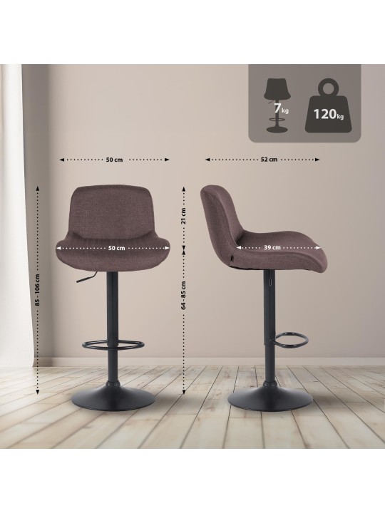 Lot de 2 tabourets de bar Solon tissu, brun foncé Lot de 2 tabourets de bar Solon tissu, brun foncé