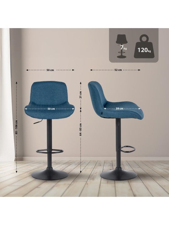 Lot de 2 tabourets de bar Solon tissu, bleu